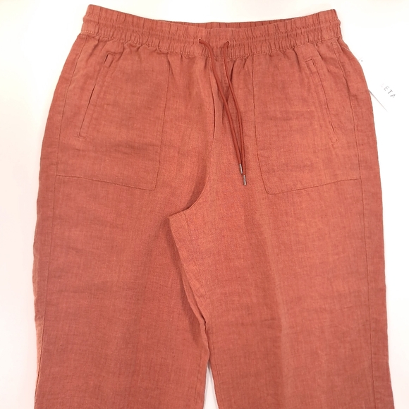 Athleta Retreat Linen Wide Leg Pants Pull On Elastic Pockets Persimmon- Size 18 - Picture 3 of 12